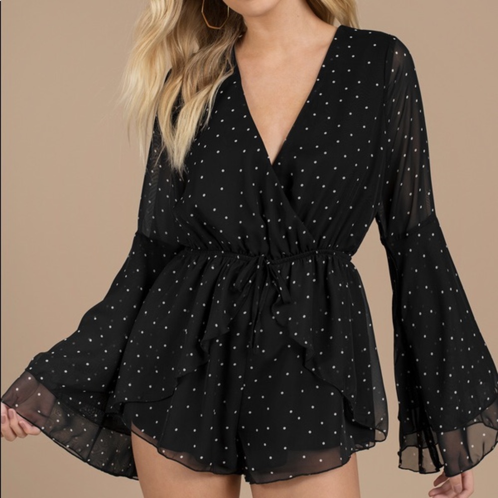 *NEW* Black Polka Dot Bell Sleeve Romper